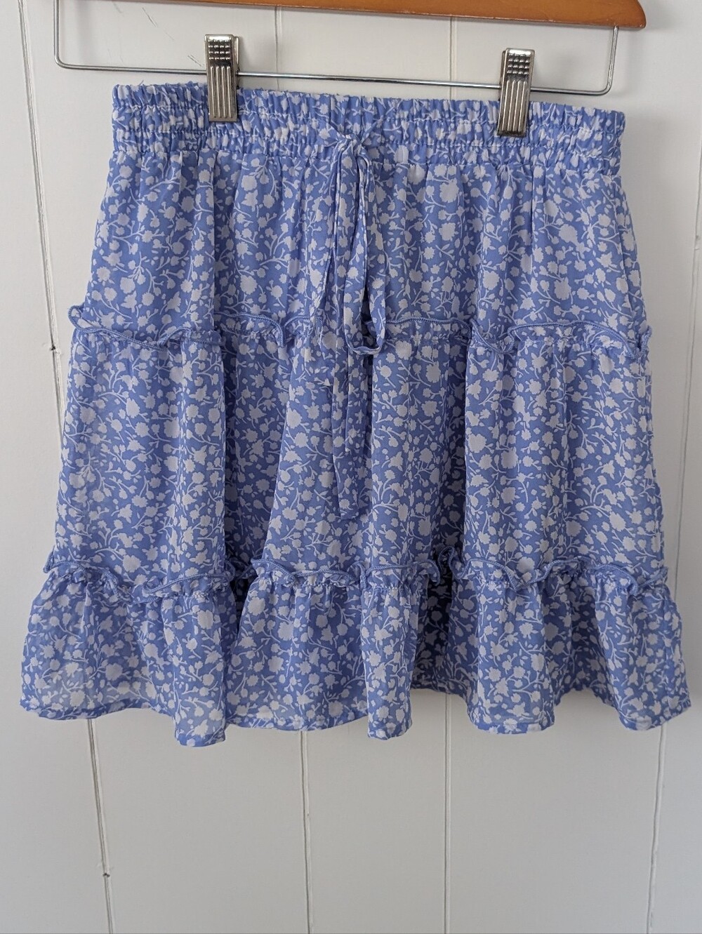 Sienna Sky Blue Floral Ruffle Tiered Mini Skirt Size XS